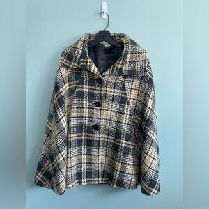 Joolay Anthropologie Plaid Black Yellow Women's Lined Collared Caplet Jacket M/L
